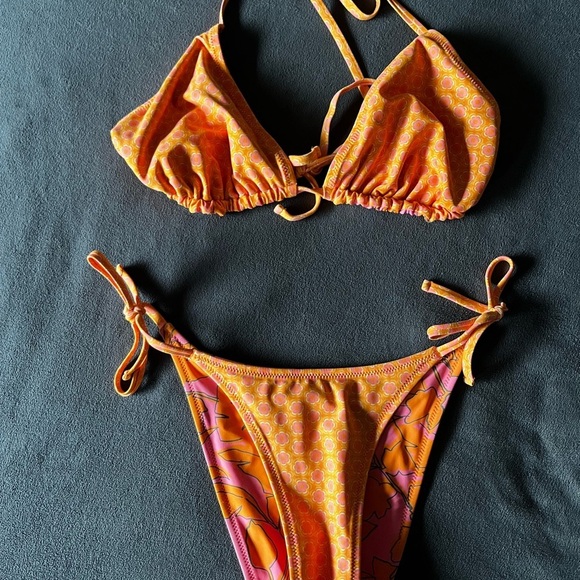 Wild Fable Reversible Floral Pink and Orange Bikini Set XL Extra Large Top / XS - Picture 11 of 12